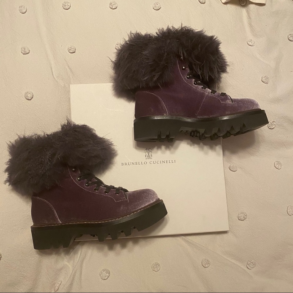 Brunello Cucinelli fur combat boots